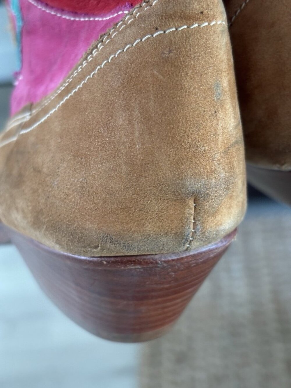 Festival Boho Short Boots Booties Suede Cowgirl Desert Rainbow Sz 9 Circles - Picture 16 of 16